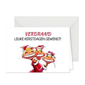 Leuke kerstkaart met drie giraffen met verdraaide nekken